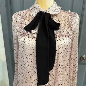 Sweet Rain Pink Polka Dot Blouse with Black Bow